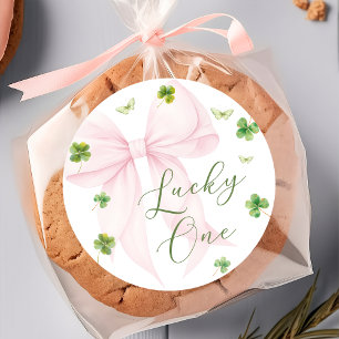 Pink Bow Lucky One 1st Birthday Sticker