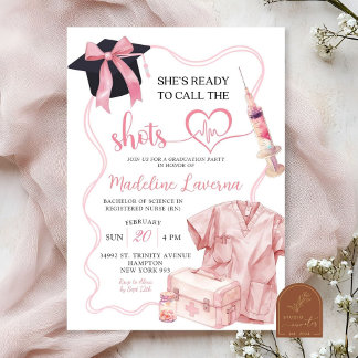 Pink Bow Medical Nurse Graduation Invitation