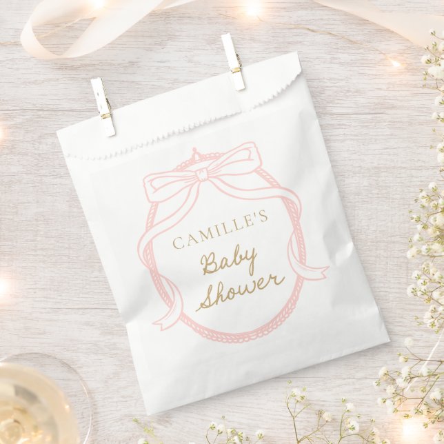 Pink Bow Minimal Girl Baby Shower Favour Bag (Clipped)