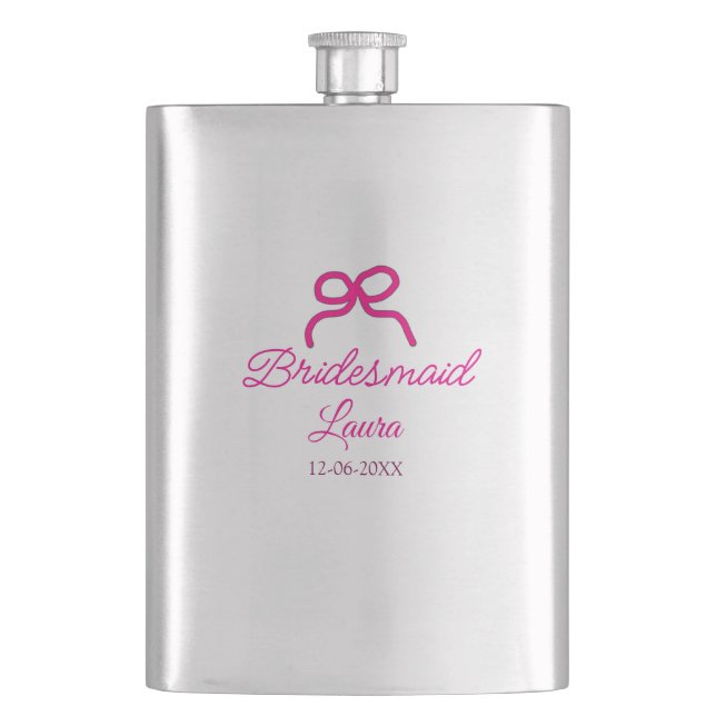 PINK BOW minimaladd name bridesmaid  gift year     Hip Flask (Front)