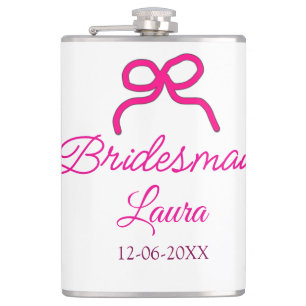 PINK BOW minimaladd name bridesmaid gift year Hip Flask