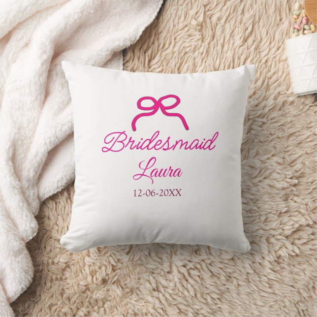 PINK BOW minimaladd name bridesmaid  gift year     Throw Pillow (Blanket)