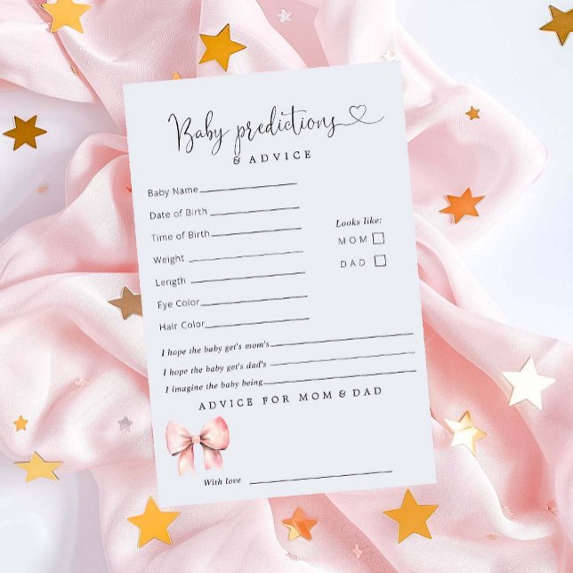 Pink Bow Minimalist Baby Shower Predictions Advice (Creator Uploaded)