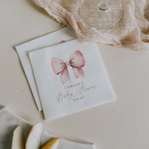 Pink Bow Minimalist Girl Baby Shower Napkin