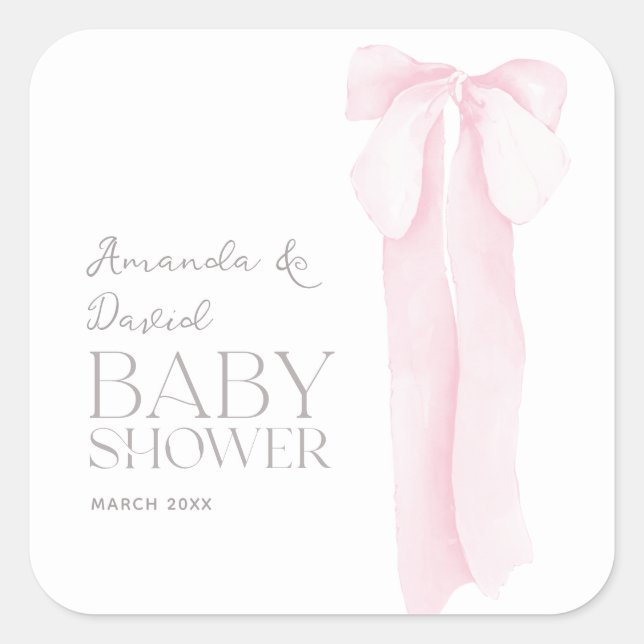 Pink Bow Minimalist Girl Baby Shower  Square Sticker (Front)