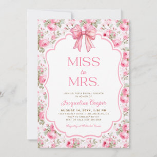 Pink Bow Miss to Mrs Bridal Shower Invitation