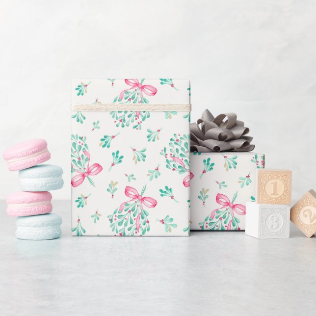 Pink Bow Mistletoe Baby Shower Wrapping Paper (Baby Shower)