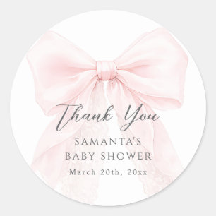 Pink Bow Modern Baby Shower Girl Classic Round Sticker