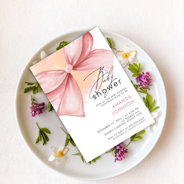 Pink bow Modern Baby Shower Invitation (Creator Uploaded)