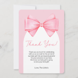 Pink Bow Modern Baby Shower Thank You Card