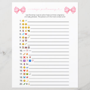 Pink Bow Modern Emoji Baby Shower Game