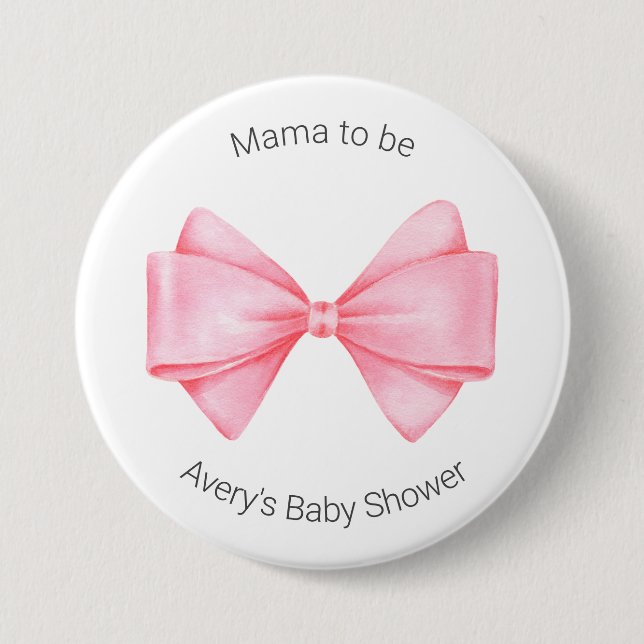 Pink Bow Modern Girl Baby Shower 3 Inch Round Button (Front)