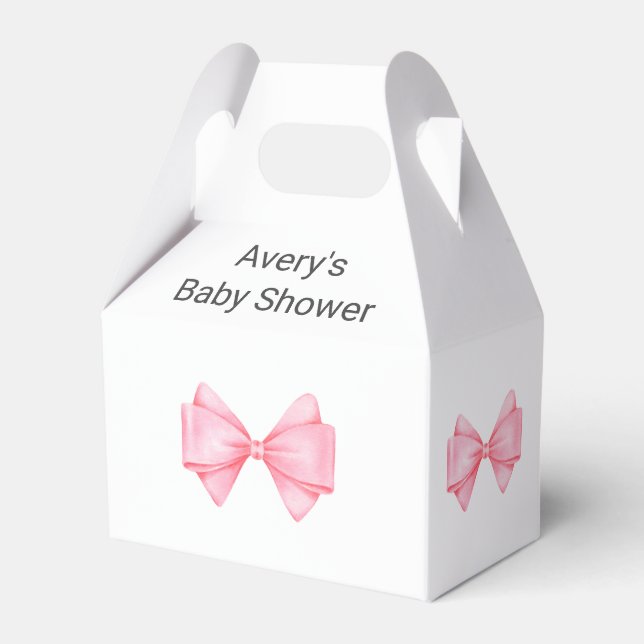 Pink Bow Modern Girl Baby Shower Favor Box (Front Side)