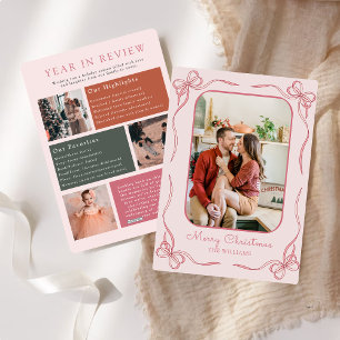 Pink Bow Modern Year In Review Family Photo Holiday Card