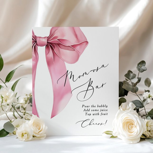 Pink Bow Momosa bar Coquette Baby Shower Poster (Creator Uploaded)