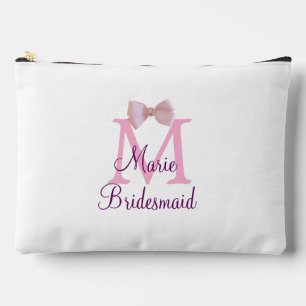 pink bow monogram bridesmaid modern girly rustic l accessory pouch