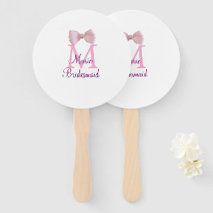 pink bow monogram bridesmaid modern girly rustic l hand fan