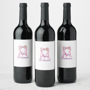 pink bow monogram bridesmaid modern girly rustic l wine label
