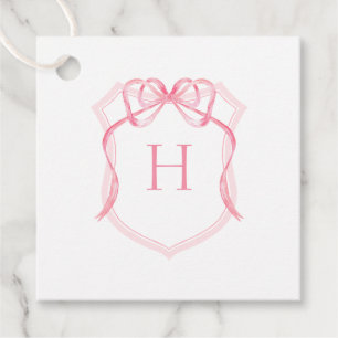 Pink Bow Monogram Crest Baby Shower Favour Tags