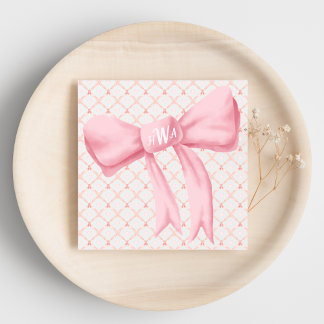 Pink Bow Monogram Hearts Napkin