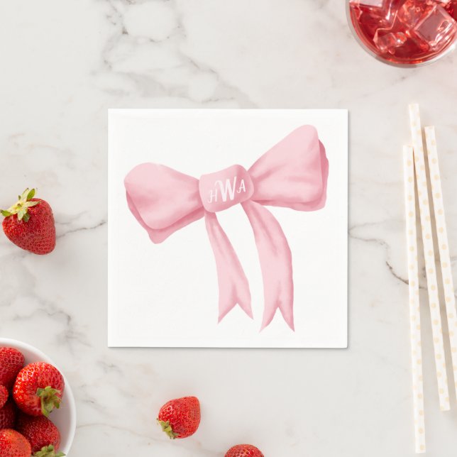Pink Bow Monogram Preppy Napkin - Claudia font (Insitu)