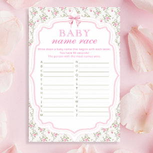 Pink Bow Name Race Modern Elegant Baby Shower Game