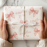 Pink Bow Name Wrapping Paper<br><div class="desc">Make your gift-giving even more special with this Personalized Pink Bow Wrapping Paper featuring a delicate pattern of soft pink bows and the option to add a custom name! The elegant pink bows, beautifully arranged on a white background, are perfect for weddings, bridal showers, baby showers, birthdays, and other special...</div>