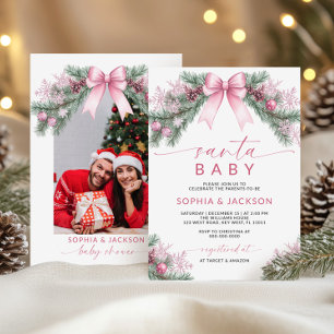 Pink Bow Noël Père Noël Baby shower Invitation