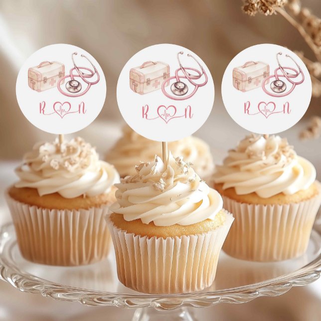 Pink Bow Nurse Hospital Graduation Cupcake Topper Classic Round Sticker (Creator Uploaded)