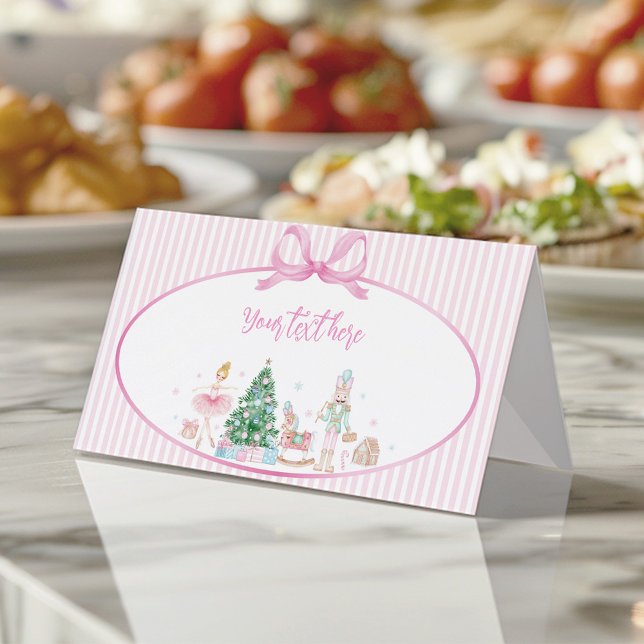 Pink Bow Nutcracker Christmas Birthday Food Tent Place Card (Creator Uploaded)