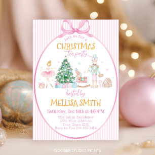 Pink Bow Nutcracker Christmas Tea Party Invitation