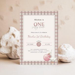 Pink Bow One Silly Duck Baby First Birthday Party Invitation