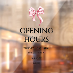Pink Bow Opening Hours Small Business Window Cling