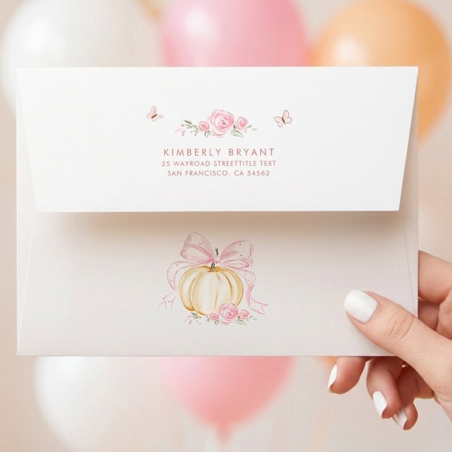 Pink Bow Orange Pumpkin Fall Baby Shower Envelope (Pink Bow Pumpkin Girl Baby Shower Envelopes)
