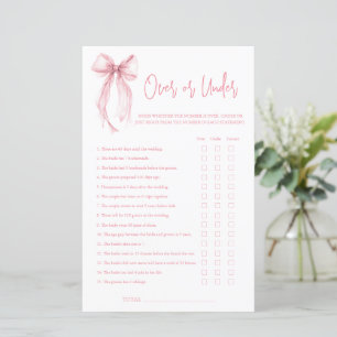 Pink Bow Over Or Under Bridal Shower Game