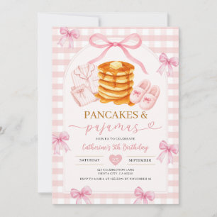 Pink Bow Pancakes Pyjamas Girls Birthday Party Invitation