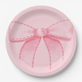 Pink Bow Paper Plate With Plain Pink Backround