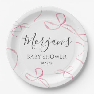 Pink bow Paper Plates, bow theme decorations Plate