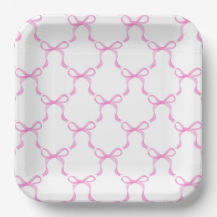 Pink Bow Paper Plates, Coquette Party Supplies Plate