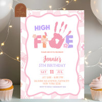 Pink Bow Pastel Retro High Five Party Birthday