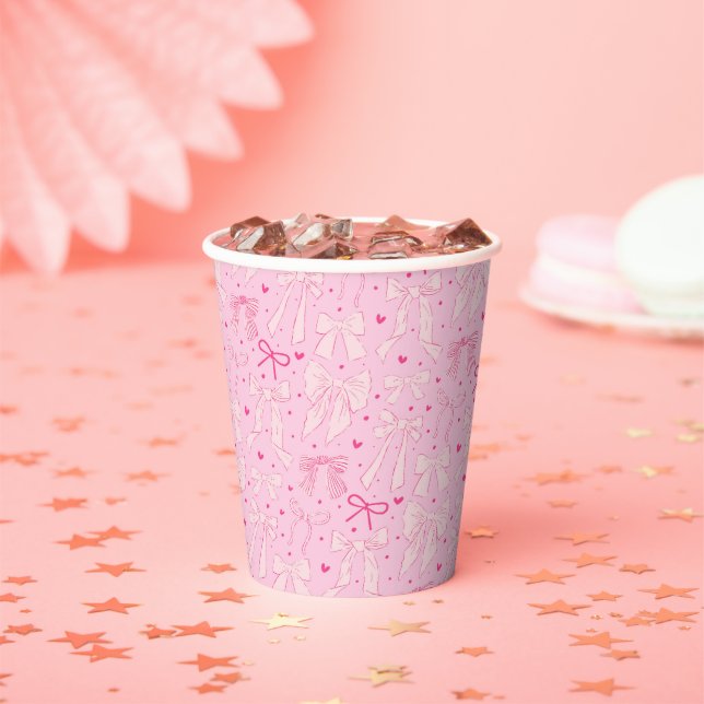 Pink Bow Pattern Baby Shower Paper Cups (Insitu)