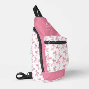 Pink Bow Pattern Monogram Personalized Sling Bag