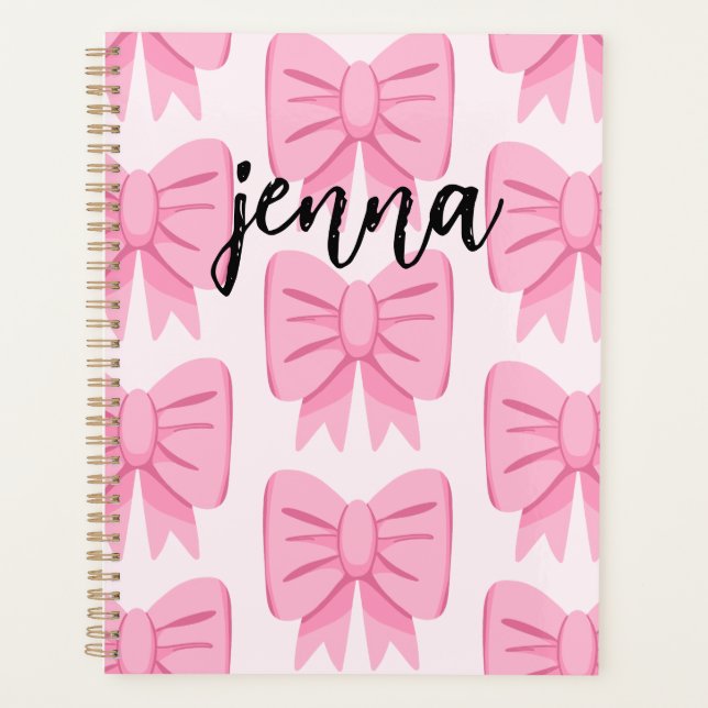 Pink Bow Pattern Planner with Name (Front)