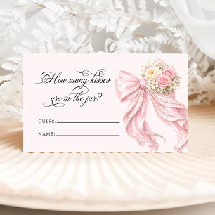 Pink Bow Pearl How Many Kisses Bridal Game Enclosure Card