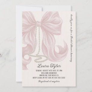 Pink Bow Pearl Necklace Bridal Shower Invitation
