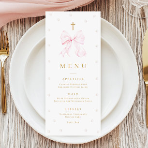 Pink Bow Pearls Baptism Flat Menu