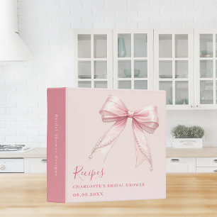 Pink bow pearls Bridal Shower recipe Binder