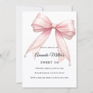Pink bow pearls elegant Sweet 16 luxury Invitation