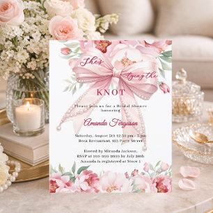Pink bow pearls florals Bridal Shower invitation