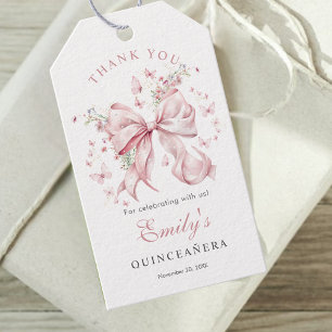 Pink Bow Pearls Quinceañera Thank you Favour  Gift Tags